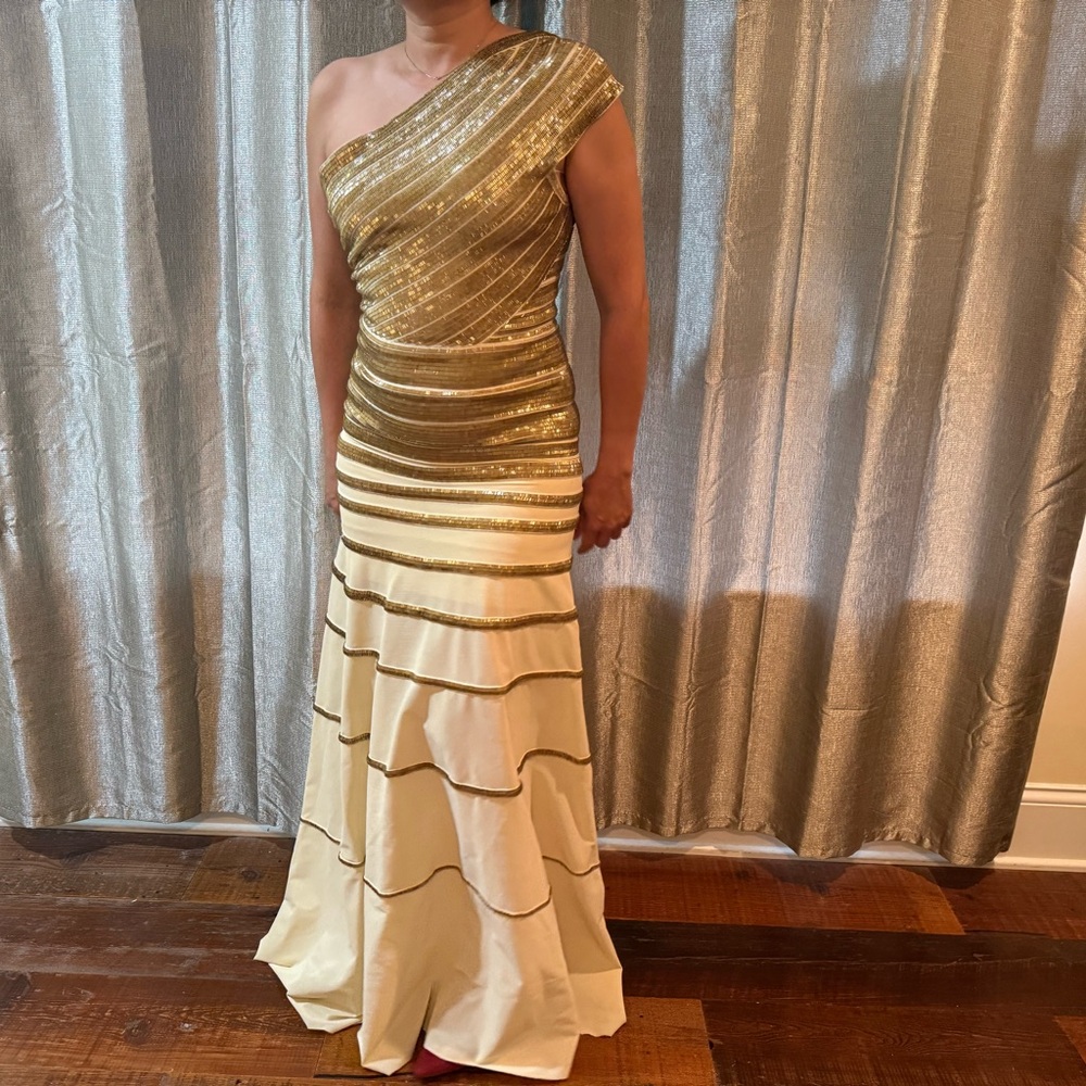 Herve Leger Gold One Shoulder Dress - Picture 3 of 13